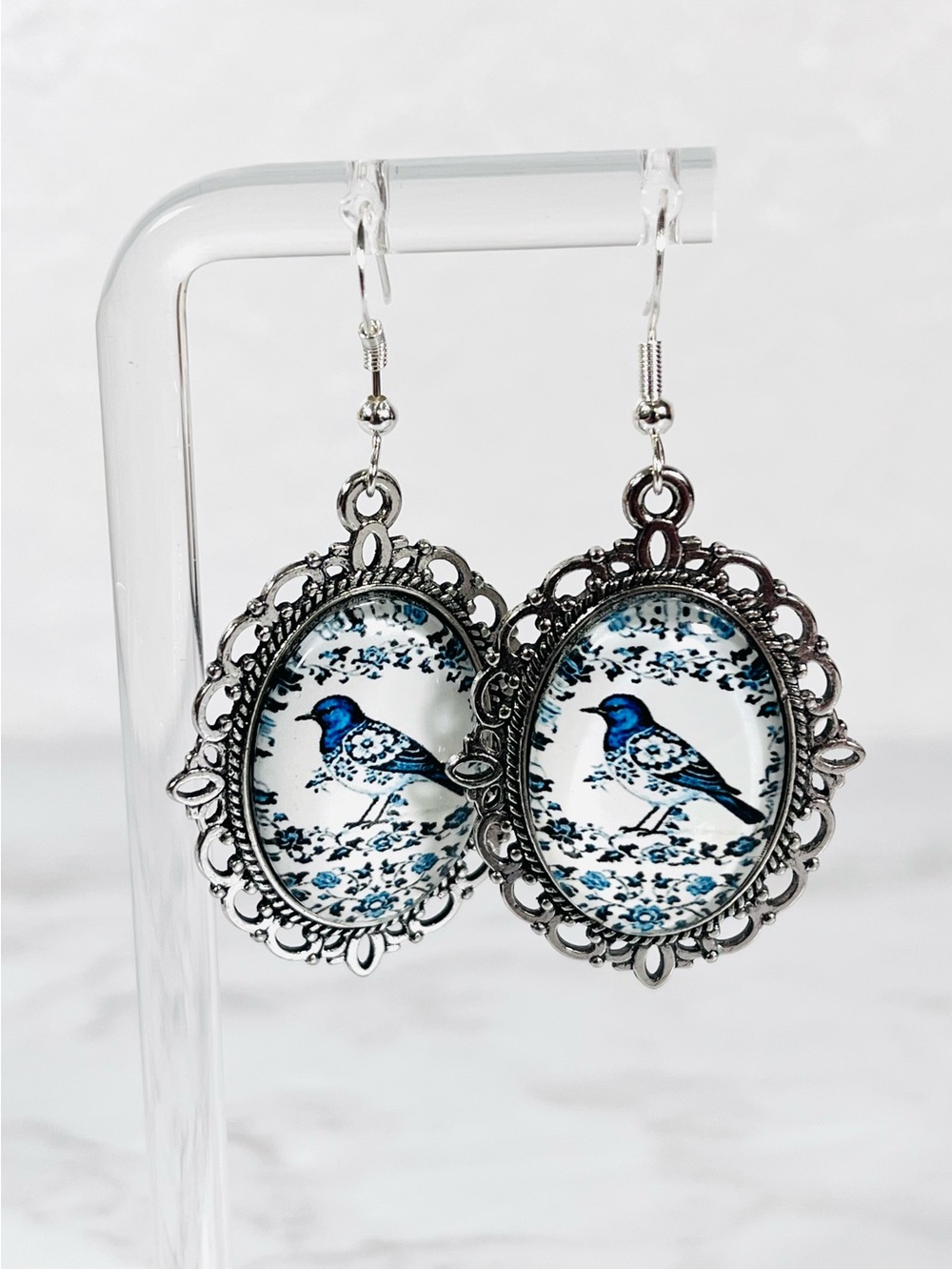 Blue Bird Filigree Drop Earrings - Unbranded